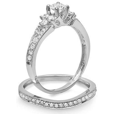 Dazzlingrock Collection 1.00 Carat (ctw) 14K White Gold Round Diamond Ladies Set