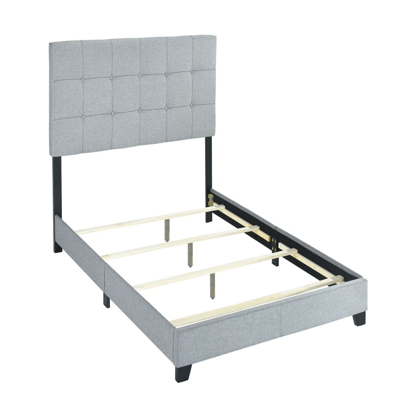 Bed Frame Tufted Headboard Gray Panel Upholstery Compact Design Contemporary