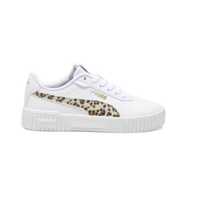 Puma Carina 2.0 Animal Update Молодежные белые кроссовки на шнуровке для девочек Повседневная обувь 3
