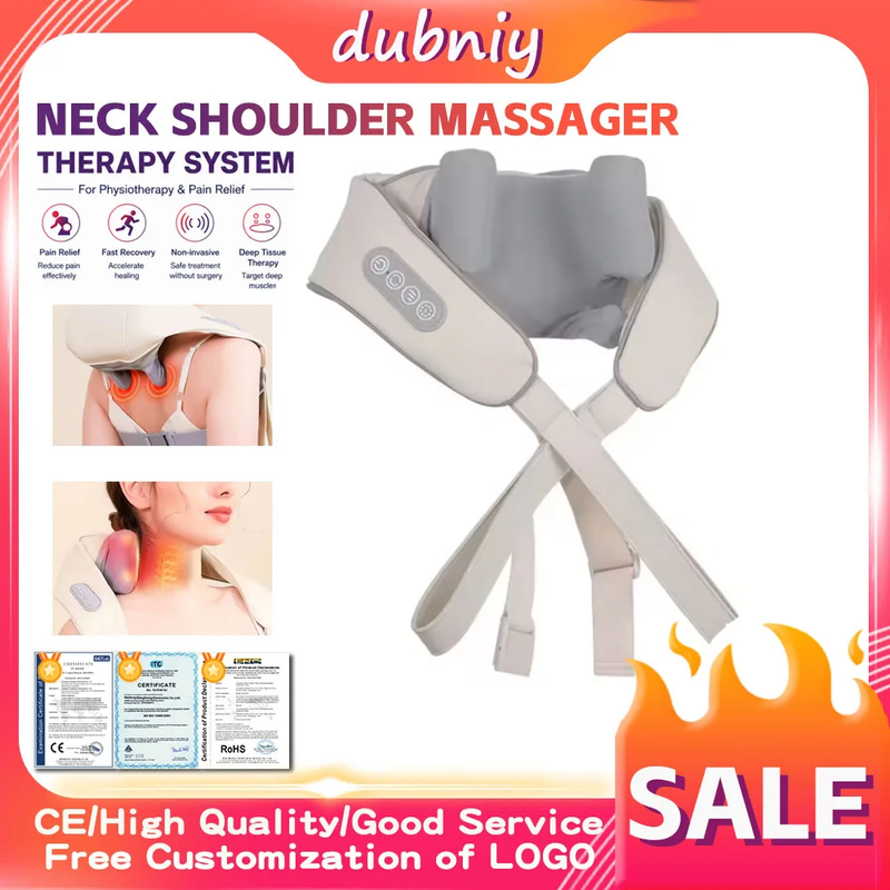 Wireless Neck Shoulder Massager Deep Tissue Shiatsu Kneading with Heat for Trape