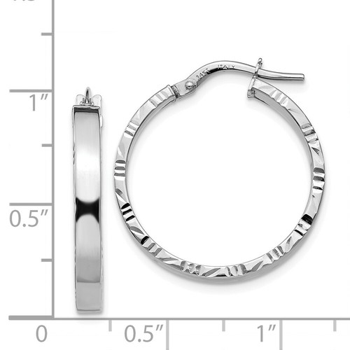 Pre-owned Accessories & Jewelry Italian 14k White Gold High Polished 3mm X 25mm Diamond Cut Edge Hoop Earrings