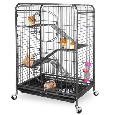 37'' 4 Levels Small Animals Hutch Ferret Cage Chinchilla with 2 Front Door & Tray