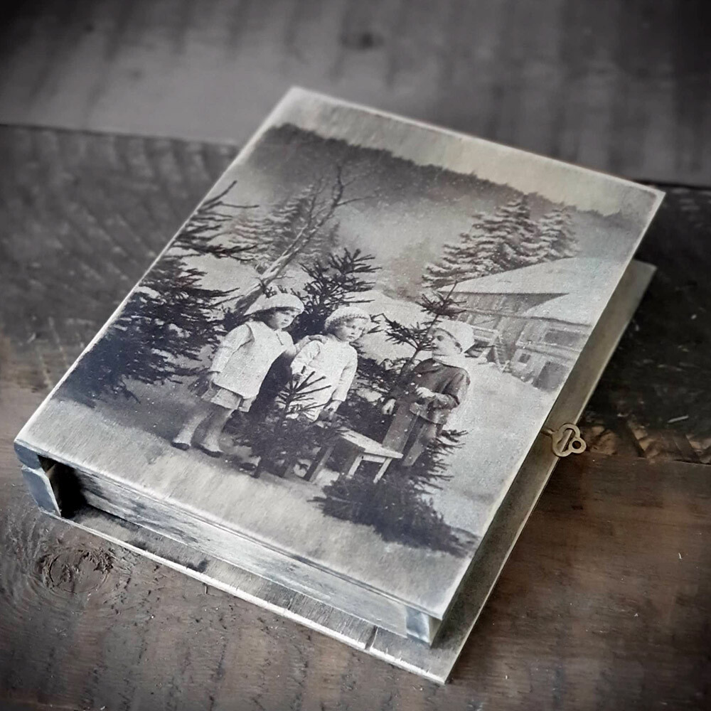 Vintage Buchsafe Landhaus Shabby Buch Holzkiste Weihnachten Handarbeit Winter