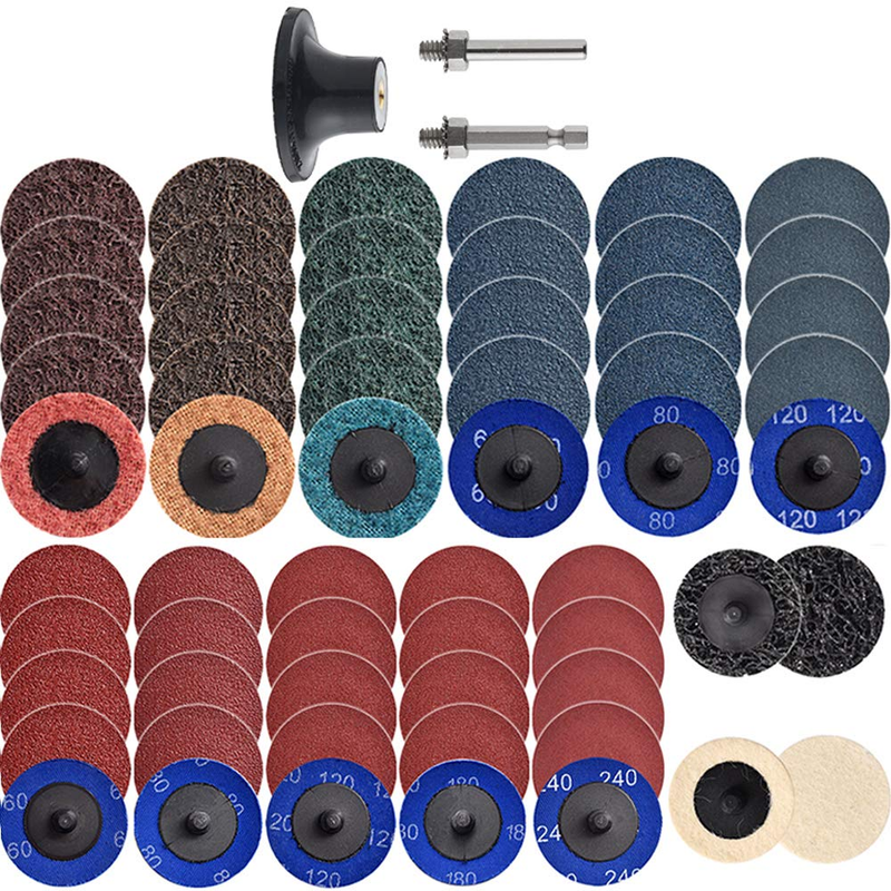 60Pcs 2 Inch Quick Change Sanding Discs Set, 2Pcs 1/4" Holders, Die Grinder Surf