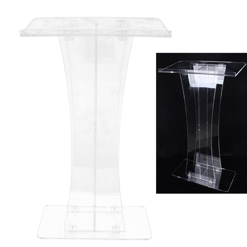 Clear Church Podium Acrylic Lectern Presentation Pulpit Wide Reading Surface NEW
