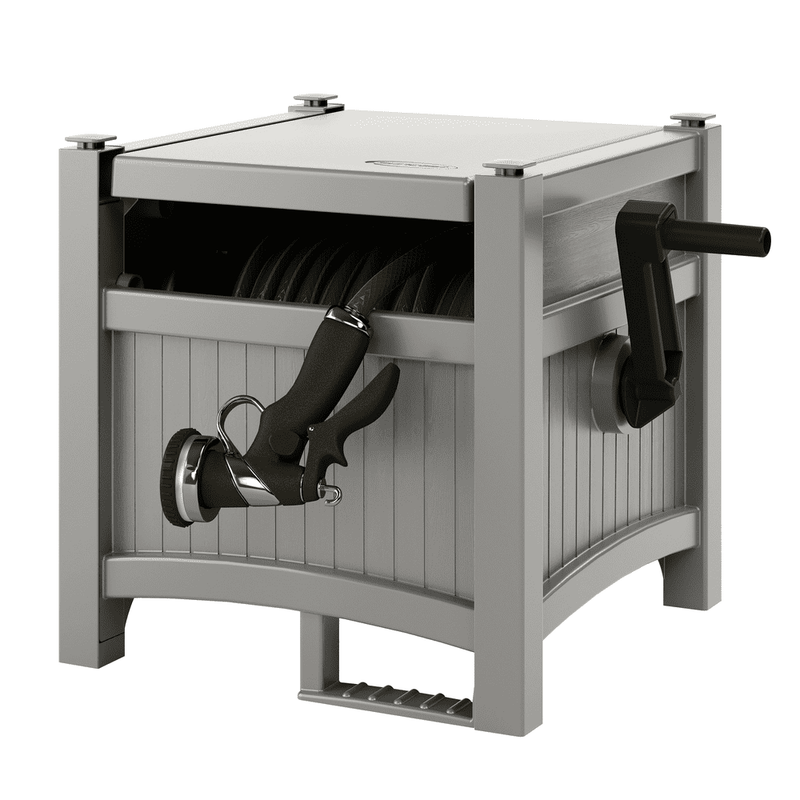 100 Ft Garden Hose Reel Guide and Hideaway Durable Resin Outdoor Storage Bin
