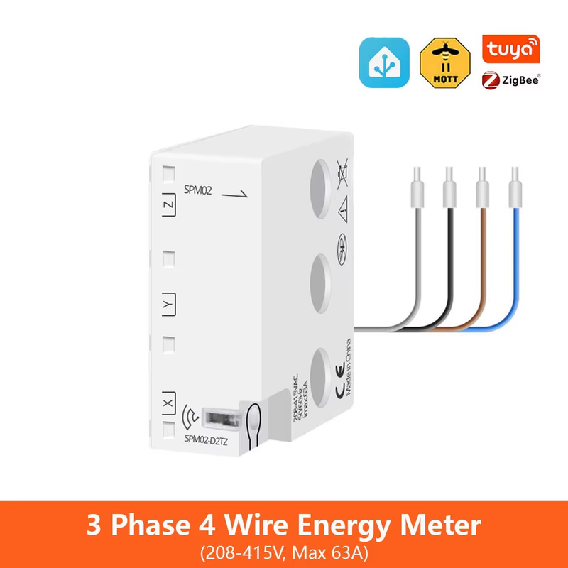 Zigbee Bi-directional Energy Meter 3 Phase 4 Wire Power Monitor 63A Works with T