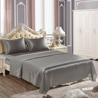 4 Pcs Smooth Satin Silk Sheet Set Deep Pocket Bed Sheet Wrinkle Fade Resistant