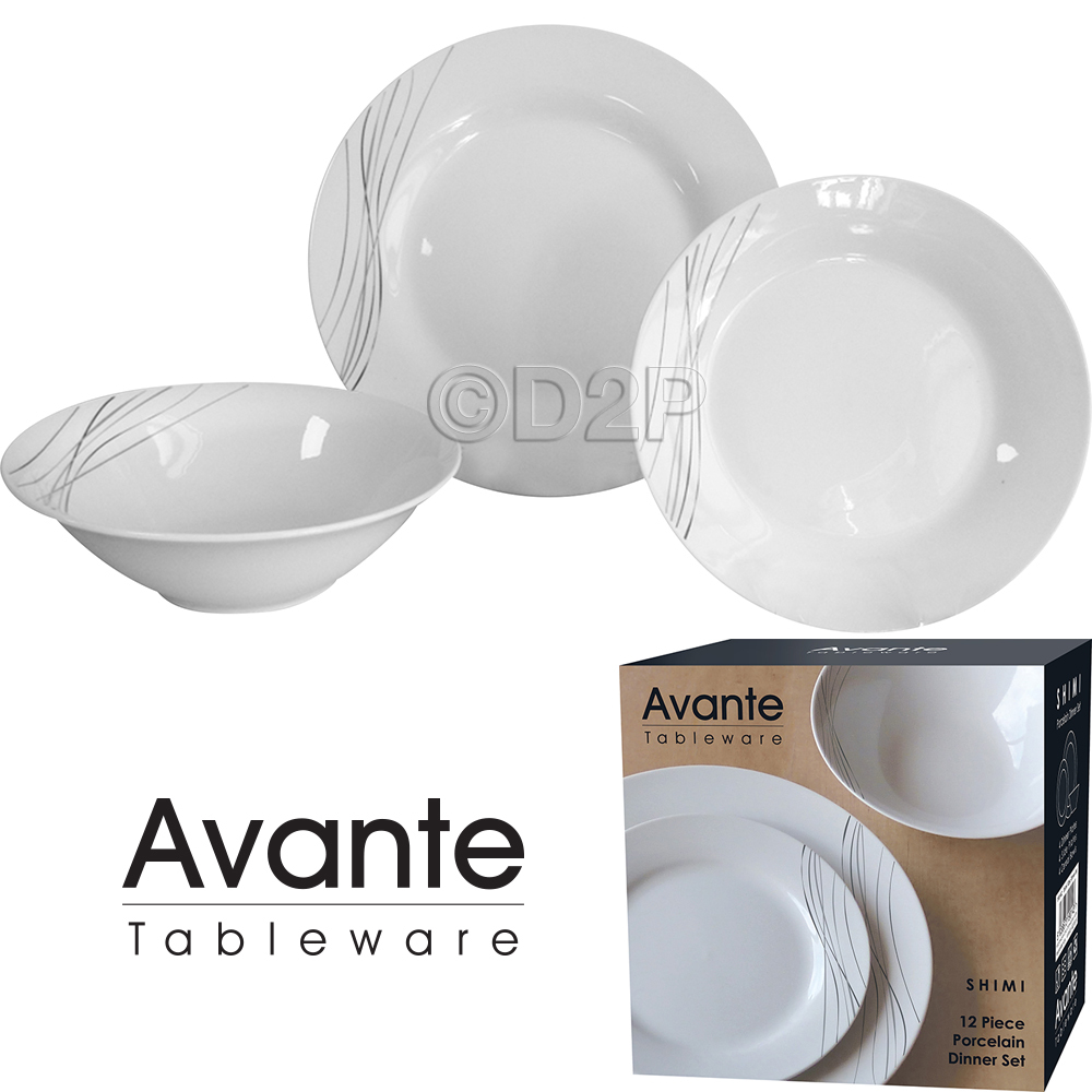 KITCHEN DINNER SET 12PC PORCELAIN DESIGN SIDE PLATES BOWLS TABLEWARE