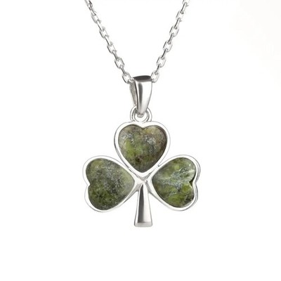 Irish Shamrock - Irische Kleeblatt Kette aus Silber & Connemara Marmor