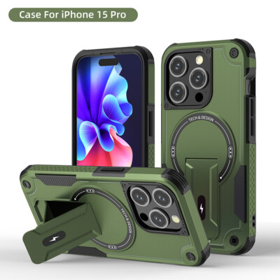 For iPhone 15 Pro Max 14 13 12 Mag-Safe Magnetic Kickstand Case Shockproof Cover