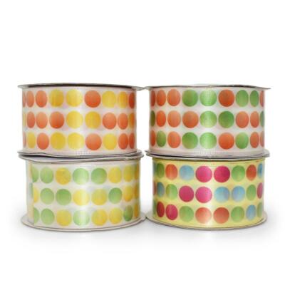 4 Spools Colorful Polka Dot Wired Ribbon Lot