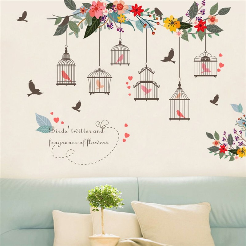 Branch Birdcage Flower Removable Wall Art Decal Vinyl Stickers
