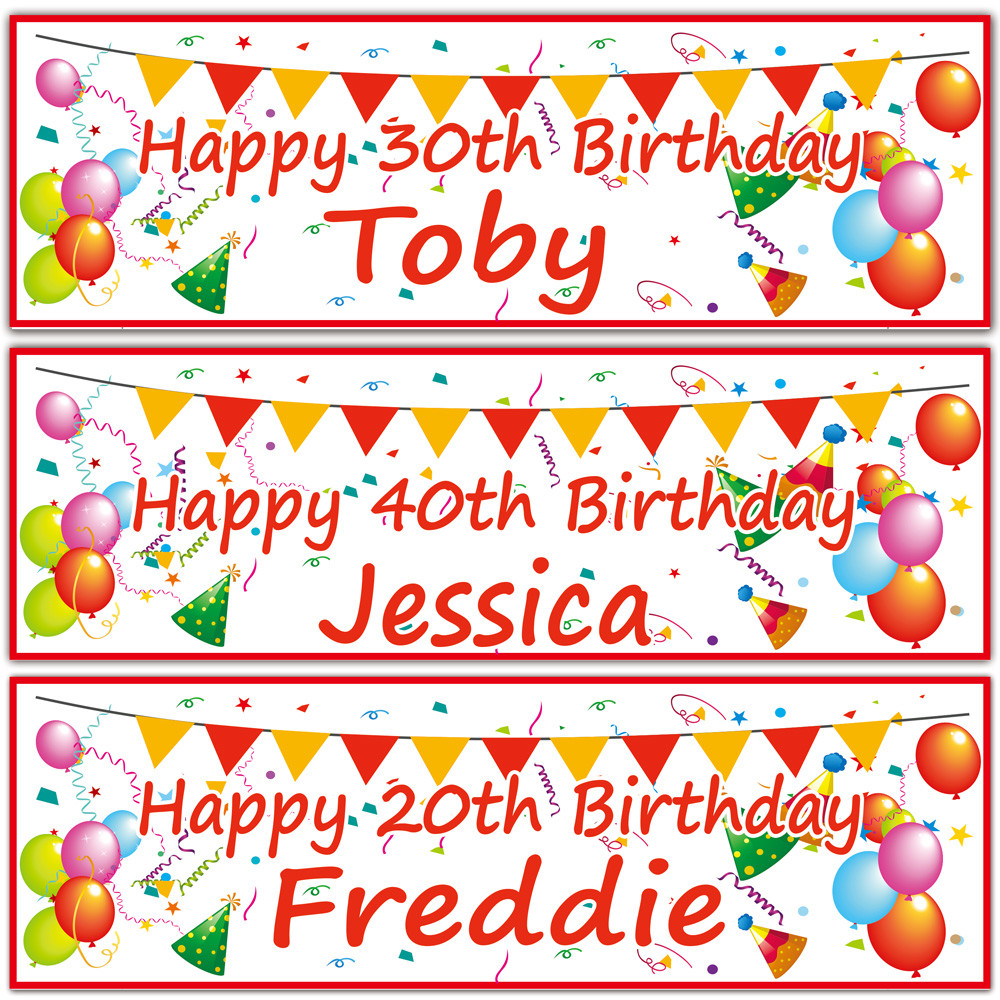 2 Personalised birthday banner balloon bunting children kids adult party poster