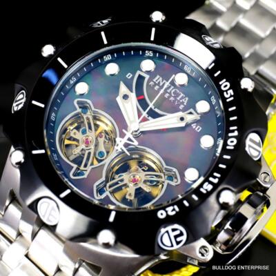 Pre-owned Invicta Reserve Venom Hybrid Double Open Heart Automatic Black Mop Watch