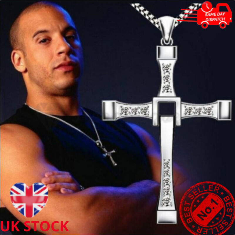 Silver Cross Chain Necklace Fast Furious Dominic Toretto Pendant Jewelry Gift Uk