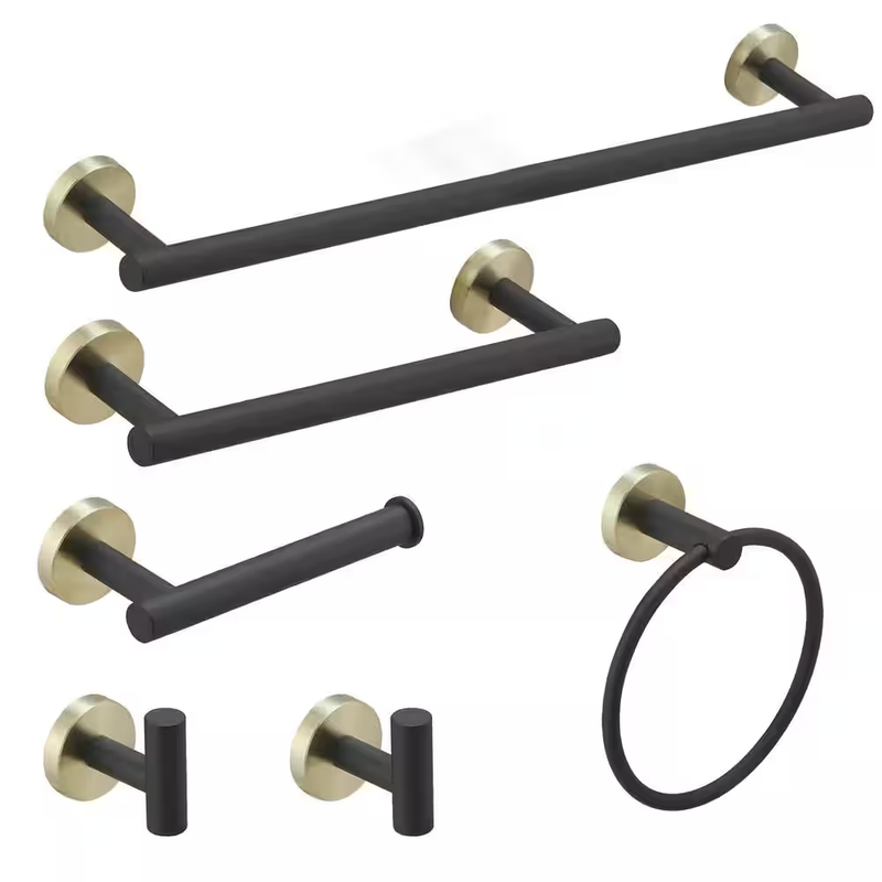 Bathroom Hardware Set 6 Piece Towel Bar Ring Hook Toilet Paper Holder Gold