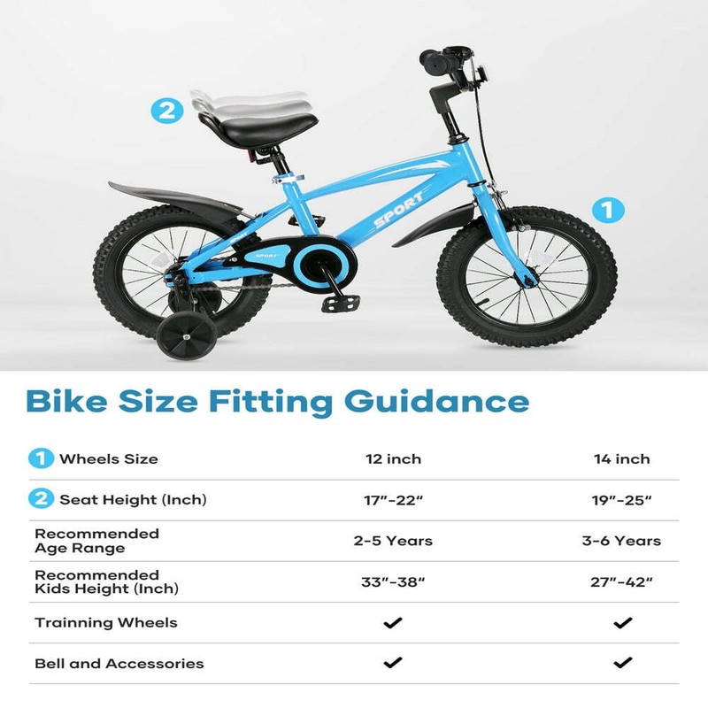 Naipo 14"/ 16" Kids Bike Girls and Boys Blue Bike for Age 3-6 / 4-8 Years Old