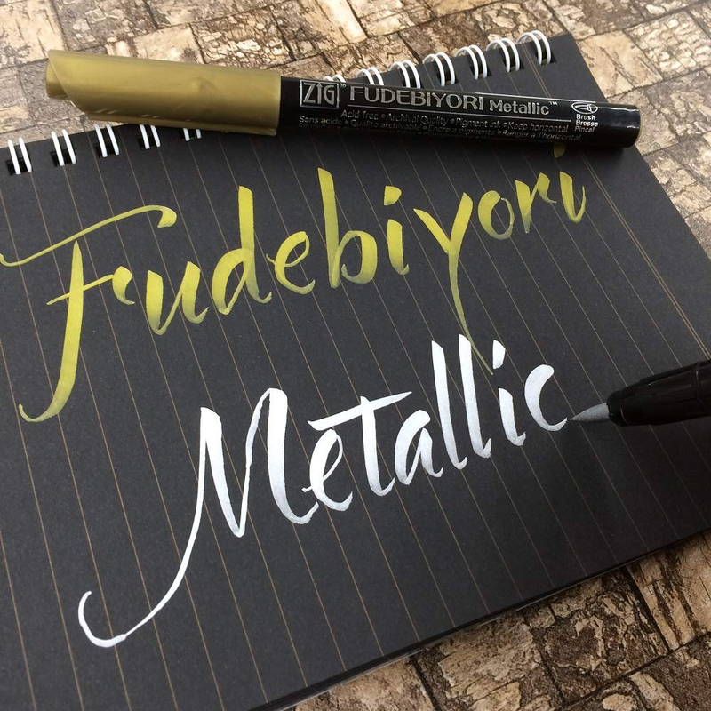 ZIG FUDEBIYORI Brush Pens Metallic 6 Colors Set, Perfect for Lettering, Illustra