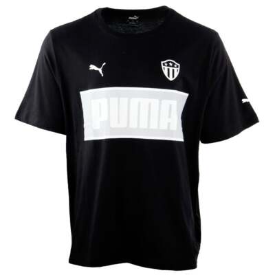 

Футболка Puma в полоску с круглым вырезом и коротким рукавом, большой высокий мужской черный повседневный топ, Puma Striped Badge Crew Neck Short Sleeve T-Shirt Big Tall