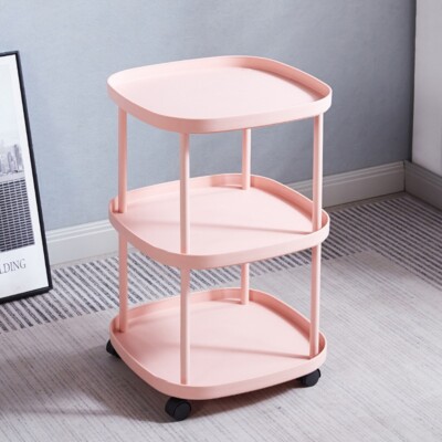 2/3Tier Side Table w/Wheels Plastic Mobile Sofa End Table NightStand Living Room