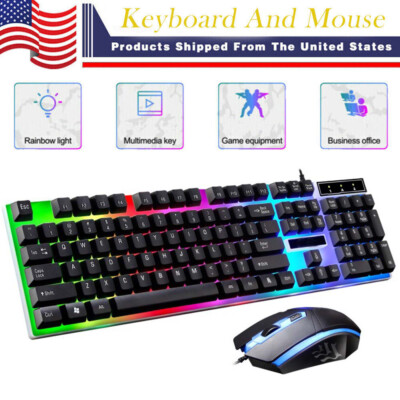 Wired Computer Gaming Keyboard &Mouse Mechanical Feel LED Light Backlit