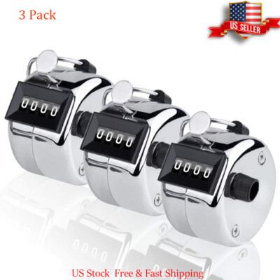3Pack Hand Tally Counters  4-Digit Lap Trackers Manual Clickers Metal Mechanical