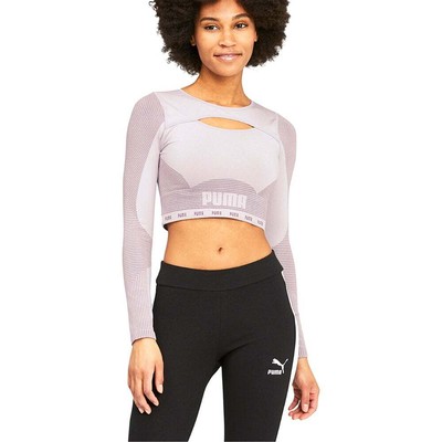 

Puma Formknit Бесшовный тренировочный укороченный топ с длинным рукавом Спортивная футболка Женский размер, Фиолетовый