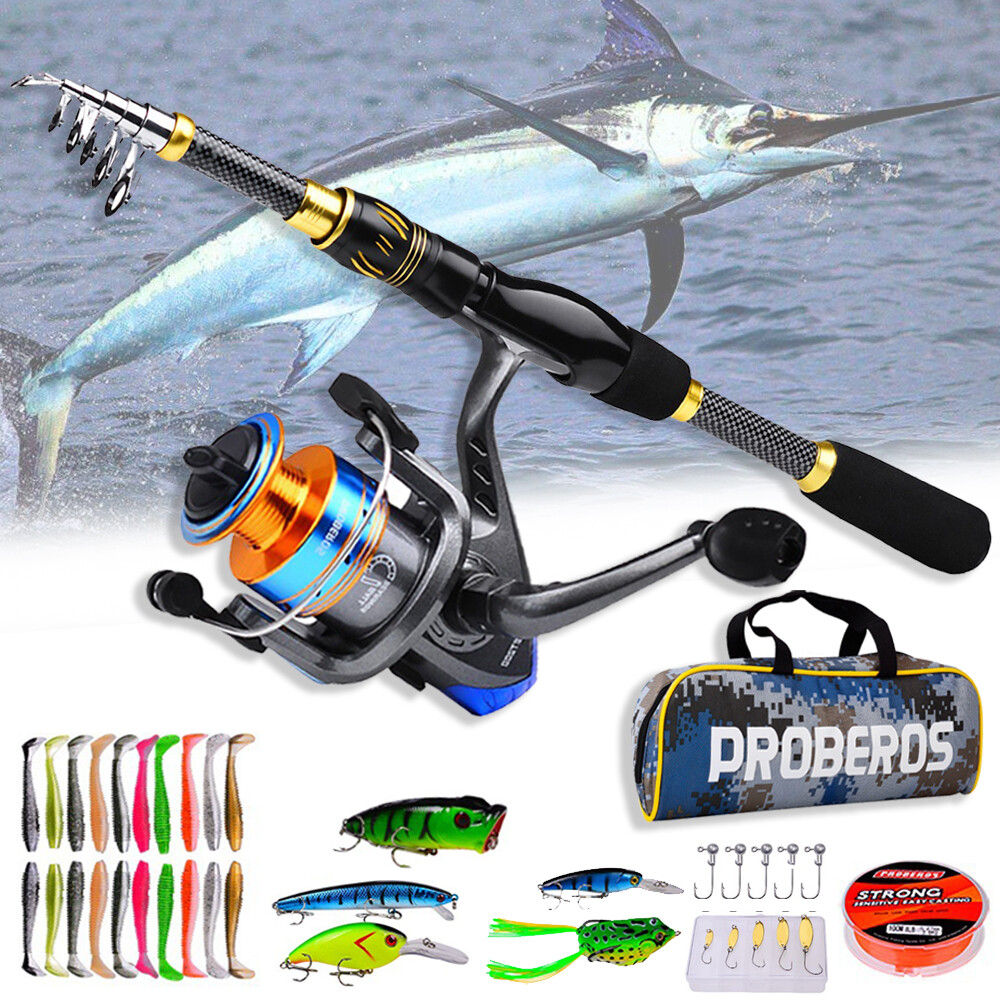 Carbon Fiber Telescopic Fishing Rod Pole Reel Combo Sea Salt