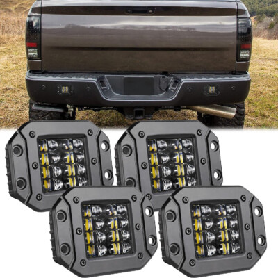4pcs 200W White/Strobe 5'' Flush Mount Led Work Light Bar Pods Remote Kit