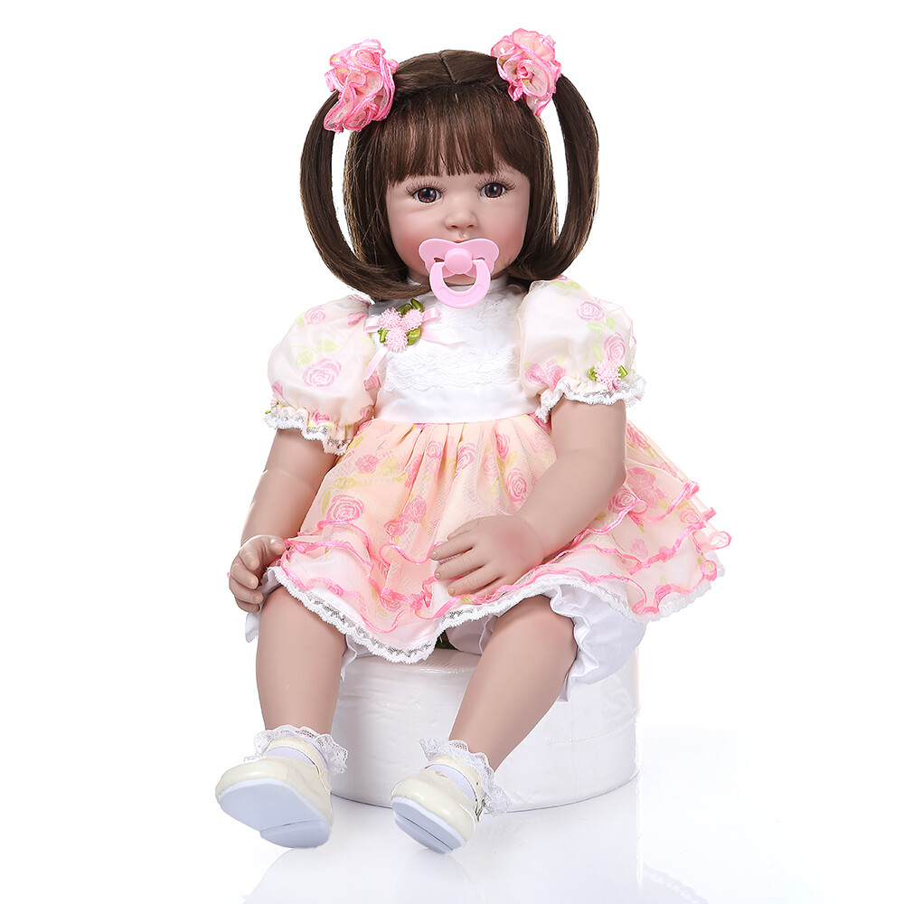 24 Beautiful Simulation Baby Short Hair Girl Doll Wearing Pink