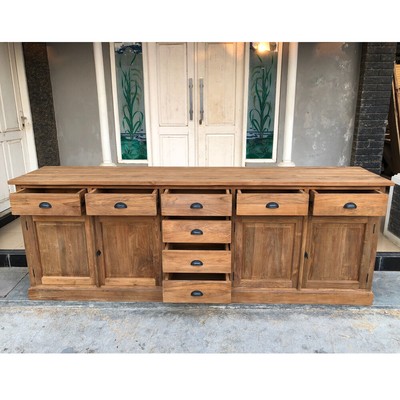 Vintage Sideboard Bierens 240 cm Teakholz massiv Schrank Schubladen Kommode NEU