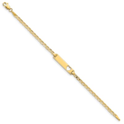 Pre-owned Skyjewelers Real 14k Yellow Gold Cut-out Heart Anchor Link Id Chain Bracelet; 6 Inch;