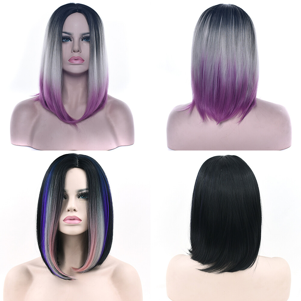 Women Gradient Color Synthetic Hair Wigs Medium Long Straight