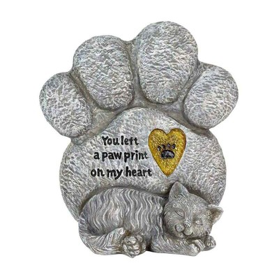Solar Cat Paw Print Memorial Stone Marker, 7.5 x4.5 x8''Garden Statue
