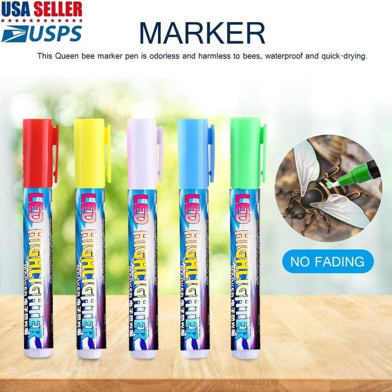 5PCS Queen Bee Marker Pen LED Highlighter Marks Pen Paintbrush Bevel Nib