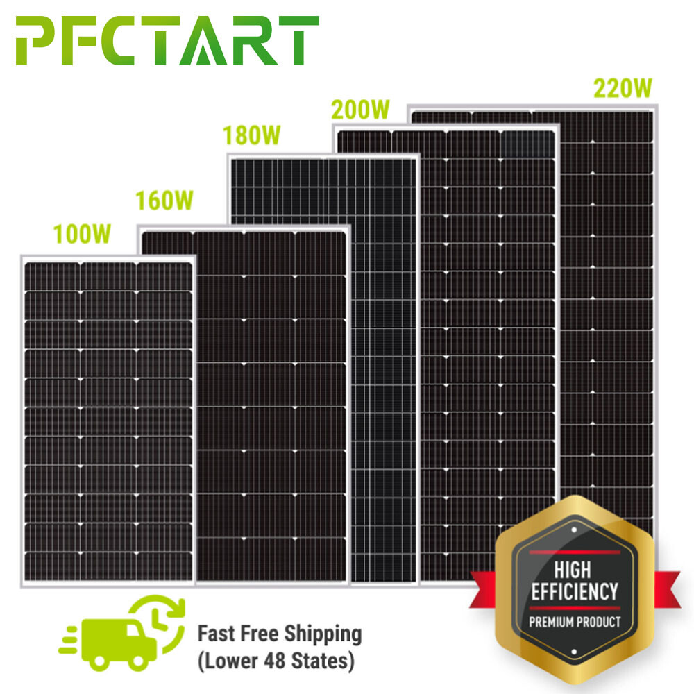 PFCTART 12V Solar Panel 100W 120W 200W Monocrystalline RV Marine Off-Grid System