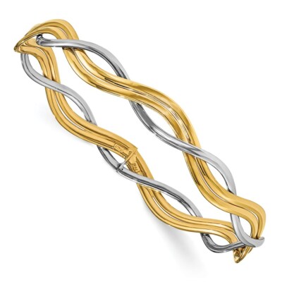 Pre-owned Superdealsforeverything Real 14kt Two-tone Polished Braided Slip-on Bangle; 7 Inch