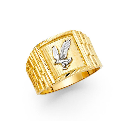 Pre-owned Engagement Ring Men 10k Yellow White Real Gold Eagle Bird Lucky Fashion Wedding Bridal Ring Band