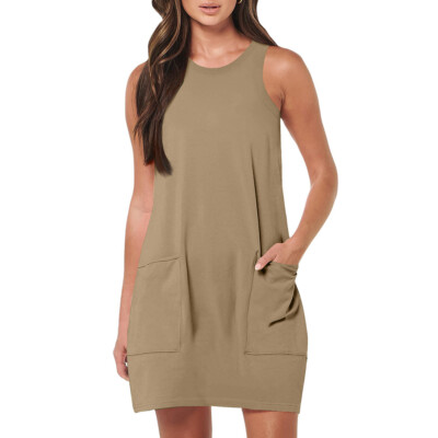 Summer Womens Sleeveless Sundress Short Beach Vacation Tank Dresses With Pockets