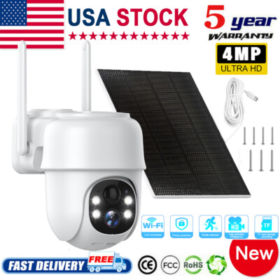Home Security Camera System Solar Panel 360°PTZ Wireless 4MP Outdoor Audio