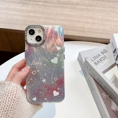 Meteor Shower & Heart Shape Pattern Phone Case For iPhone 15 Pro Max 14 13 Cover