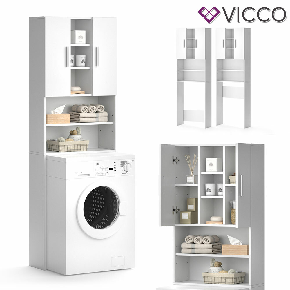 Vicco Washing Machine Cabinet Luis Bathroom Cabinet White 190x64