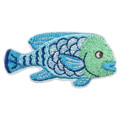Small Blue and Green Fish Applique Patch - Tropical Ocean Sea Badge 2'' (Iron on)