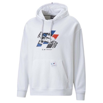 

Puma Bmw Mms Graphic Pullover Hoodie Mens White Casual Athletic Outerwear 536240, Белый, Puma Bmw Mms Graphic Pullover Hoodie
