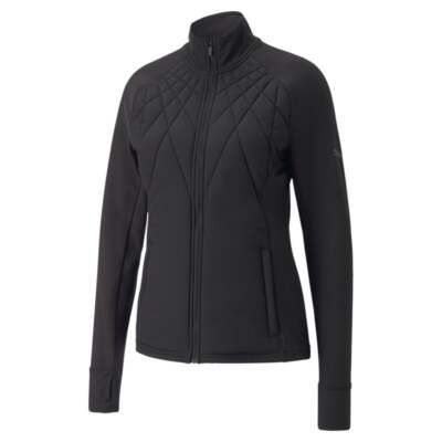 

Puma Cloudspun Wrmlbl Full Zip Running Jacket Womens Black Casual Athletic Outer, Черный, Puma Cloudspun Wrmlbl Full Zip Running Jacket