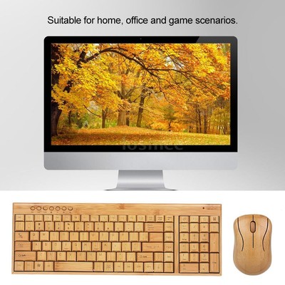 Wireless Bamboo PC Keyboard and Mouse Combo Anti-static Handcrafted Wooden X4C5