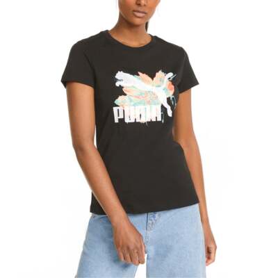 

Puma Hf Graphic Crew Neck Short Sleeve Tshirt Womens Black Casual Tops 533543-01, Черный