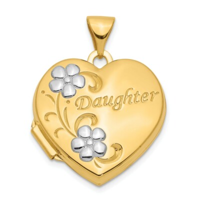 Pre-owned Skyjewelers Real 14kt W/ Rhodium Daughter Floral 18mm Heart Locket In Yellow