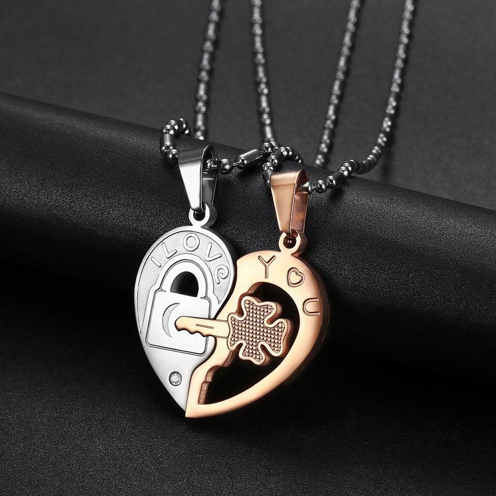 Couple Necklace Set Matching Love Heart Pendant I Love You  His & Hers Necklaces